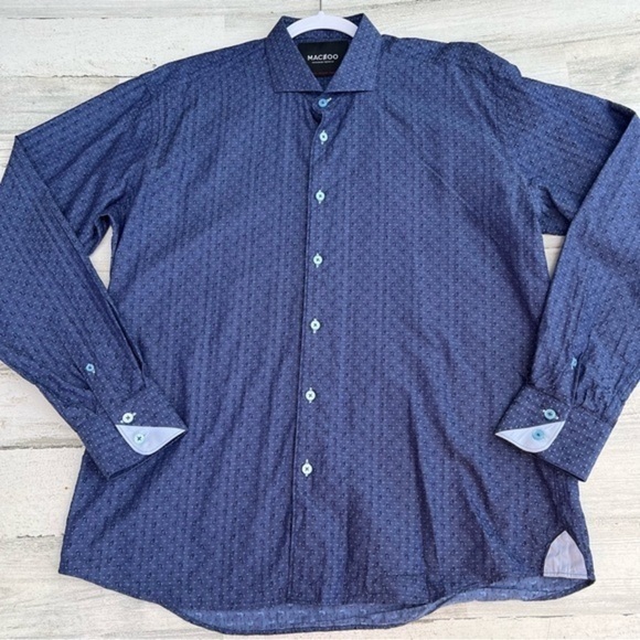 Maceoo Shirt Men XL 5 Button Down Long Sleeve Abstract Design Blue Designer Luxe - Picture 1 of 15